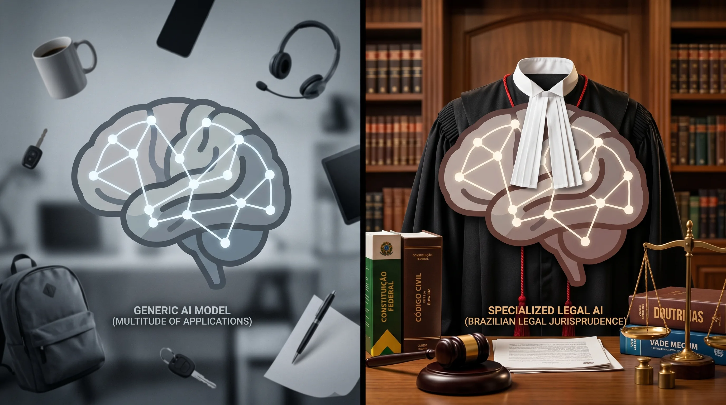 Advogado analisando documentos jurídicos com auxílio de inteligência artificial especializada