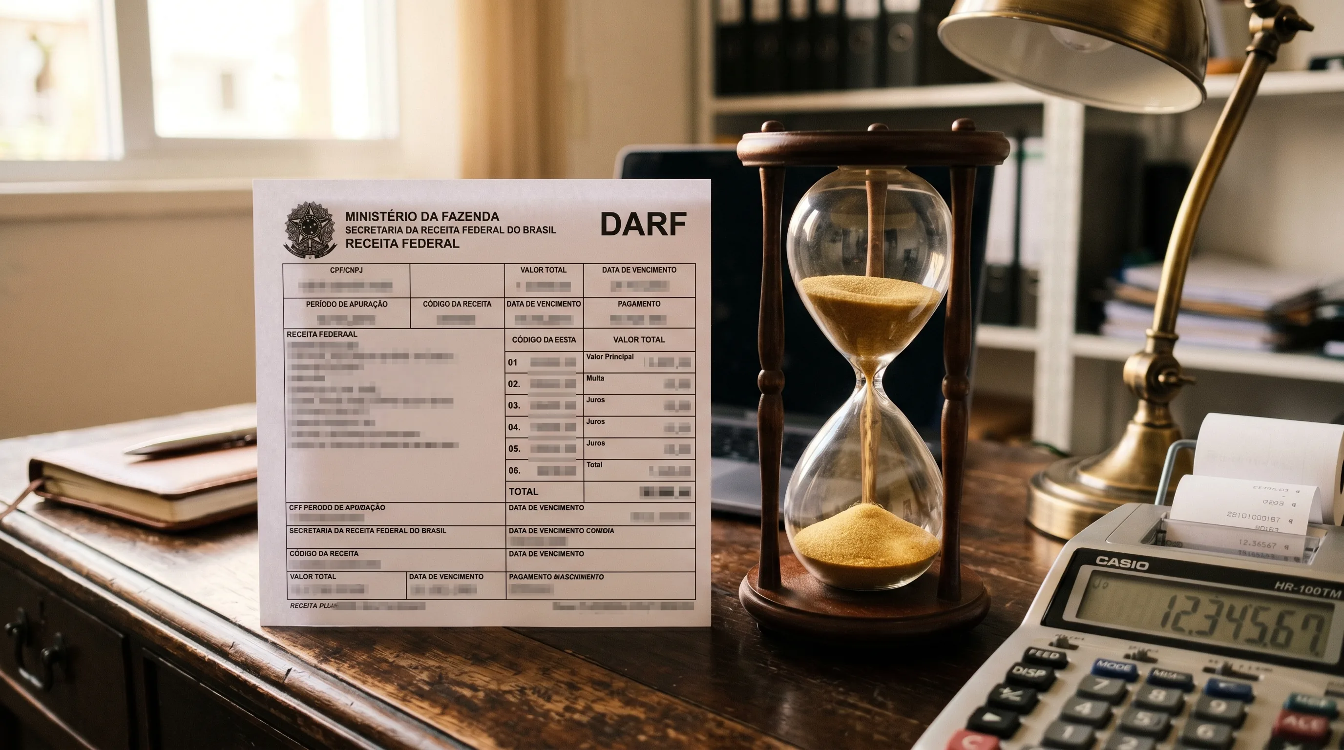 Calculadora e documentos fiscais representando cálculo de prescrição tributária para advogados em 2026